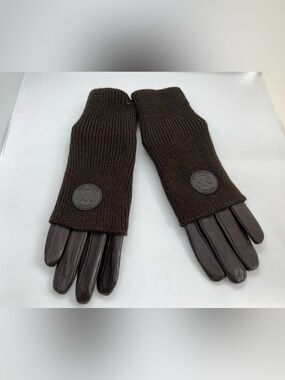 Michael Kors Brown Leather & Knit Gloves